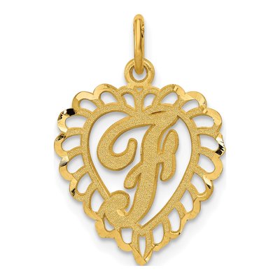 14K Yellow Gold Heart Letter F Charm