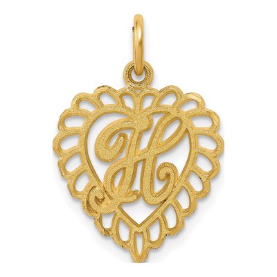 14K Yellow Gold Heart Letter H Pendant