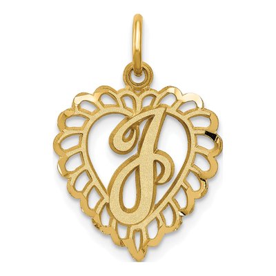 14K Yellow Gold Heart Letter J Pendant