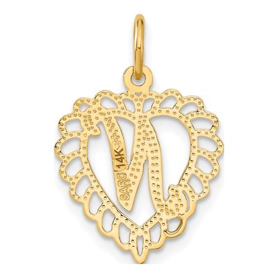 14K Yellow Gold Heart Letter N Pendant – view 4