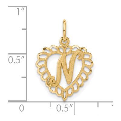 14K Yellow Gold Heart Letter N Pendant – view 5