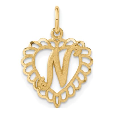 14K Yellow Gold Heart Letter N Pendant