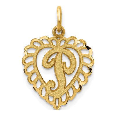 14K Yellow Gold Heart Letter P Pendant