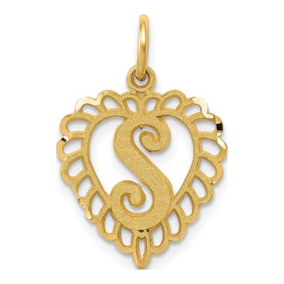 14K Yellow Gold Heart Letter S Charm