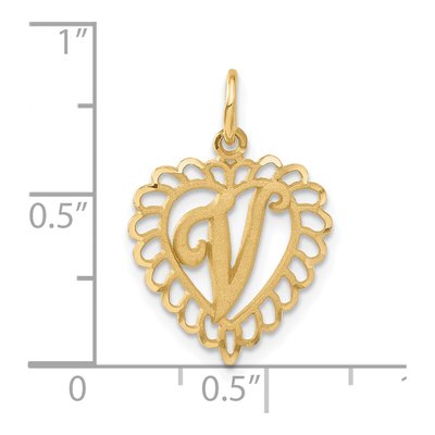 14K Yellow Gold Heart Letter V Pendant – view 5