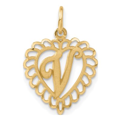14K Yellow Gold Heart Letter V Pendant