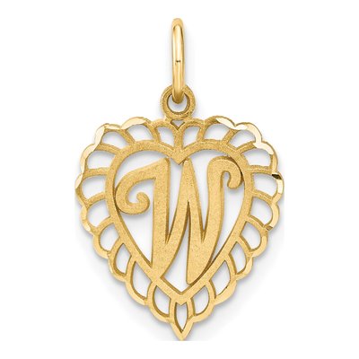 14K Yellow Gold Heart Letter W Pendant