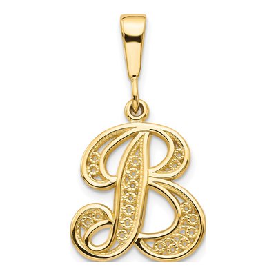 14K Yellow Gold Script Letter B Pendant