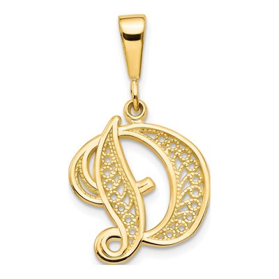 14K Yellow Gold Script Letter D Pendant