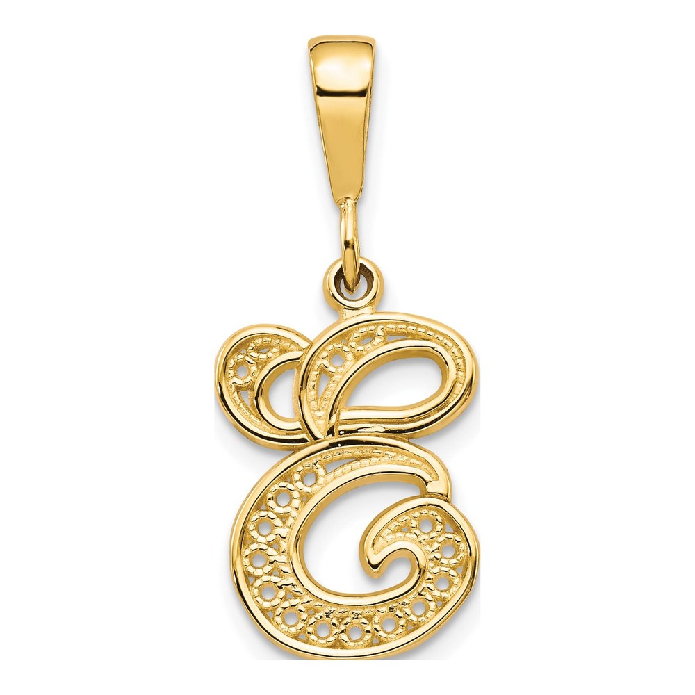 14K Yellow Gold Filigree Letter E Pendant