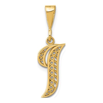 14K Yellow Gold Initial I Filigree Pendant