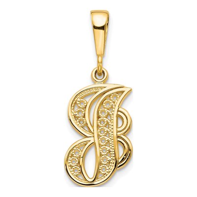 14K Yellow Gold Script Letter J Pendant