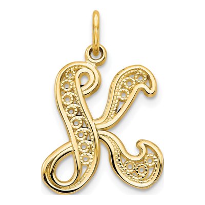 14K Yellow Gold Script Letter K Pendant