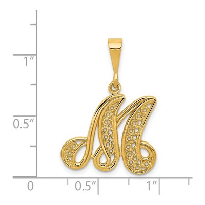 14K Yellow Gold Filigree Letter M Pendant – view 5
