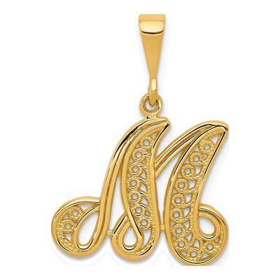 14K Yellow Gold Filigree Letter M Pendant