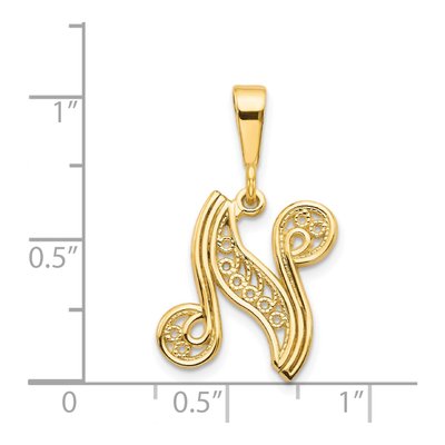 14K Yellow Gold Script Filigree Letter N Pendant – view 4