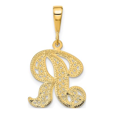 14K Yellow Gold Filigree Letter R Pendant – view 4