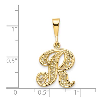 14K Yellow Gold Filigree Letter R Pendant – view 5