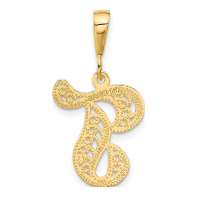 14K Yellow Gold Filigree Letter T Pendant – view 4