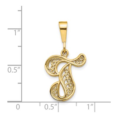 14K Yellow Gold Filigree Letter T Pendant – view 5