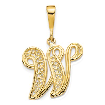 14K Yellow Gold Script Letter W Pendant