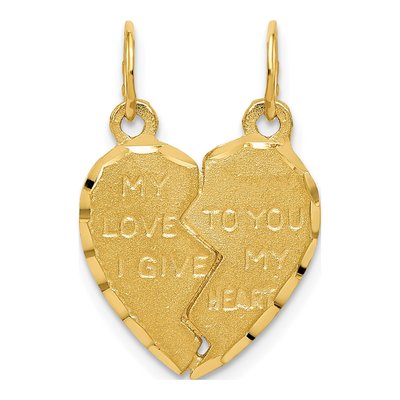 14K Yellow Gold 2-Piece Heart Charm