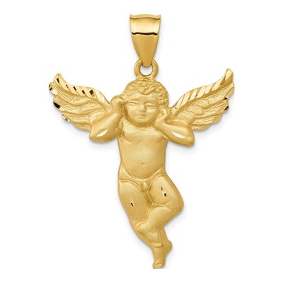 14K Yellow Gold Diamond-Cut Angel Pendant