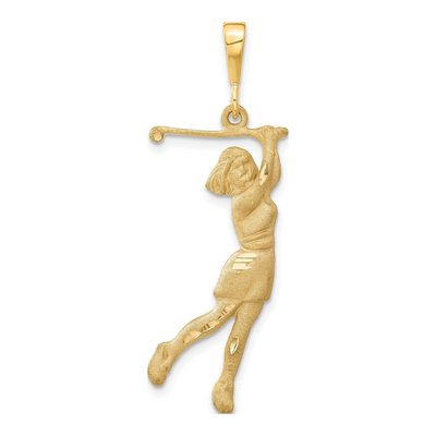 14K Yellow Gold Female Golfer Pendant
