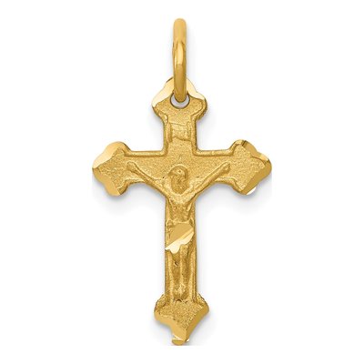 14K Yellow Gold INRI Diamond-Cut Crucifix Charm