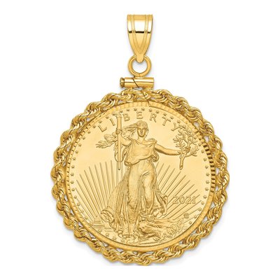 14K Yellow Gold Rope Bezel for 2oz American Eagle Pendant