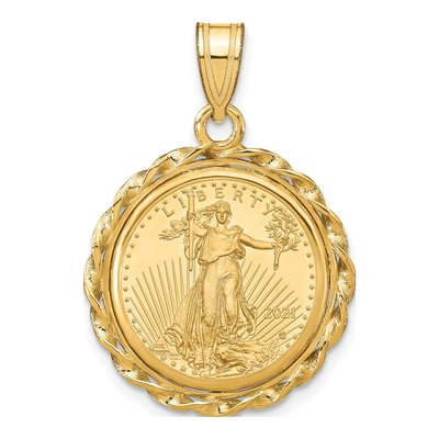 14K Yellow Gold Twisted Wire Coin Bezel Pendant