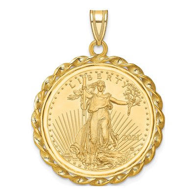 14K Yellow Gold Twisted Wire Coin Bezel Pendant