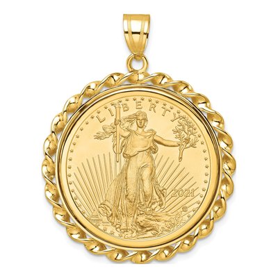 14K Yellow Gold Twisted Wire Coin Bezel Pendant