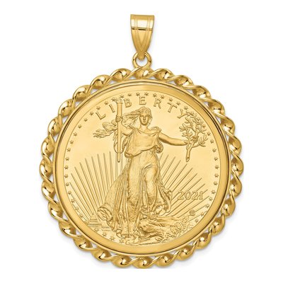 14K Yellow Gold Twisted Wire Coin Bezel Pendant