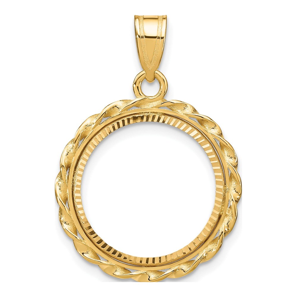 Wideband Distinguished Coin Jewelry 14K Polished Diamond-Cut And Wide Twisted Wire 16.5mm Prong Coin Bezel Pendant