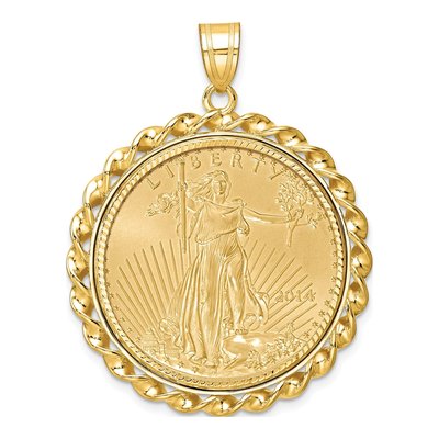 14K Yellow Gold 2oz American Eagle Coin Bezel Pendant