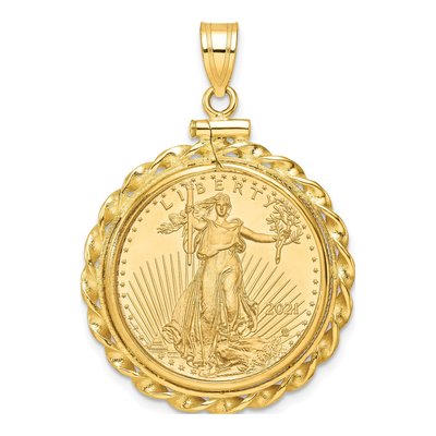 14K Yellow Gold Twisted Wire Coin Bezel Pendant
