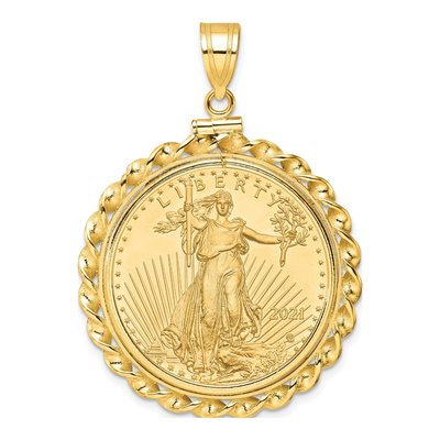 14K Yellow Gold Twisted Coin Bezel Pendant