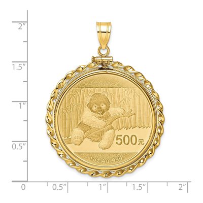 14K Yellow Gold Twisted Wire 1oz Panda Coin Bezel Pendant – view 2