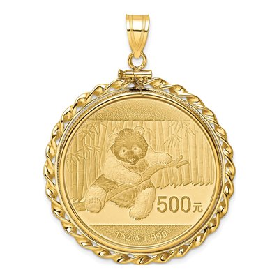14K Yellow Gold Twisted Wire 1oz Panda Coin Bezel Pendant