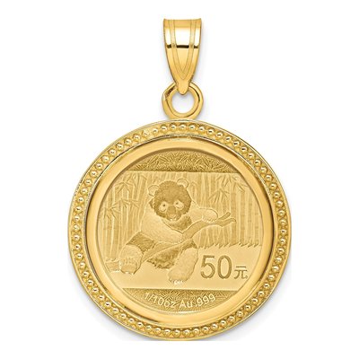 14K Yellow Gold Beaded Bezel for 10oz Panda Coin Pendant