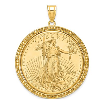 14K Yellow Gold Beaded Bezel for 1oz American Eagle Pendant