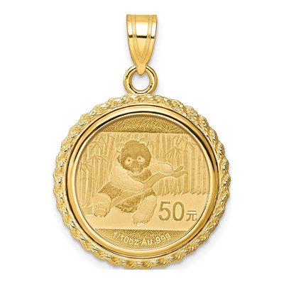 14K Yellow Gold Panda Coin Bezel Pendant