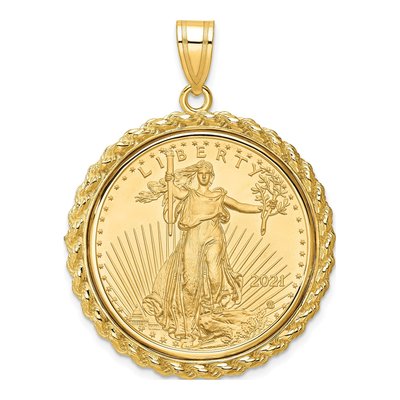 14K Yellow Gold Rope Coin Bezel Pendant
