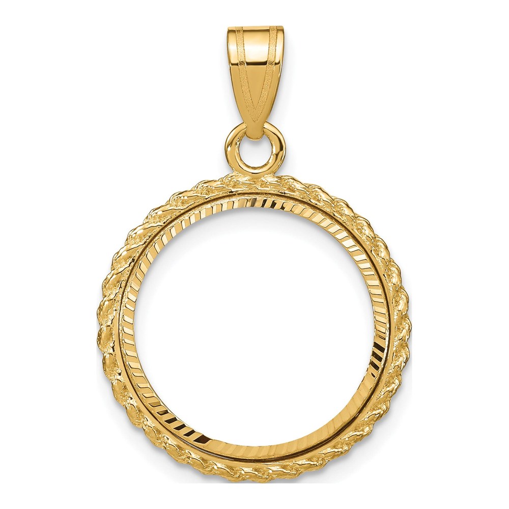 Wideband Distinguished Coin Jewelry 14K Polished And Diamond-Cut With Casted Rope 16.5mm Prong Coin Bezel Pendant