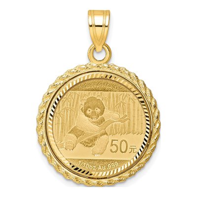 14K Yellow Gold Diamond-Cut Coin Bezel Pendant