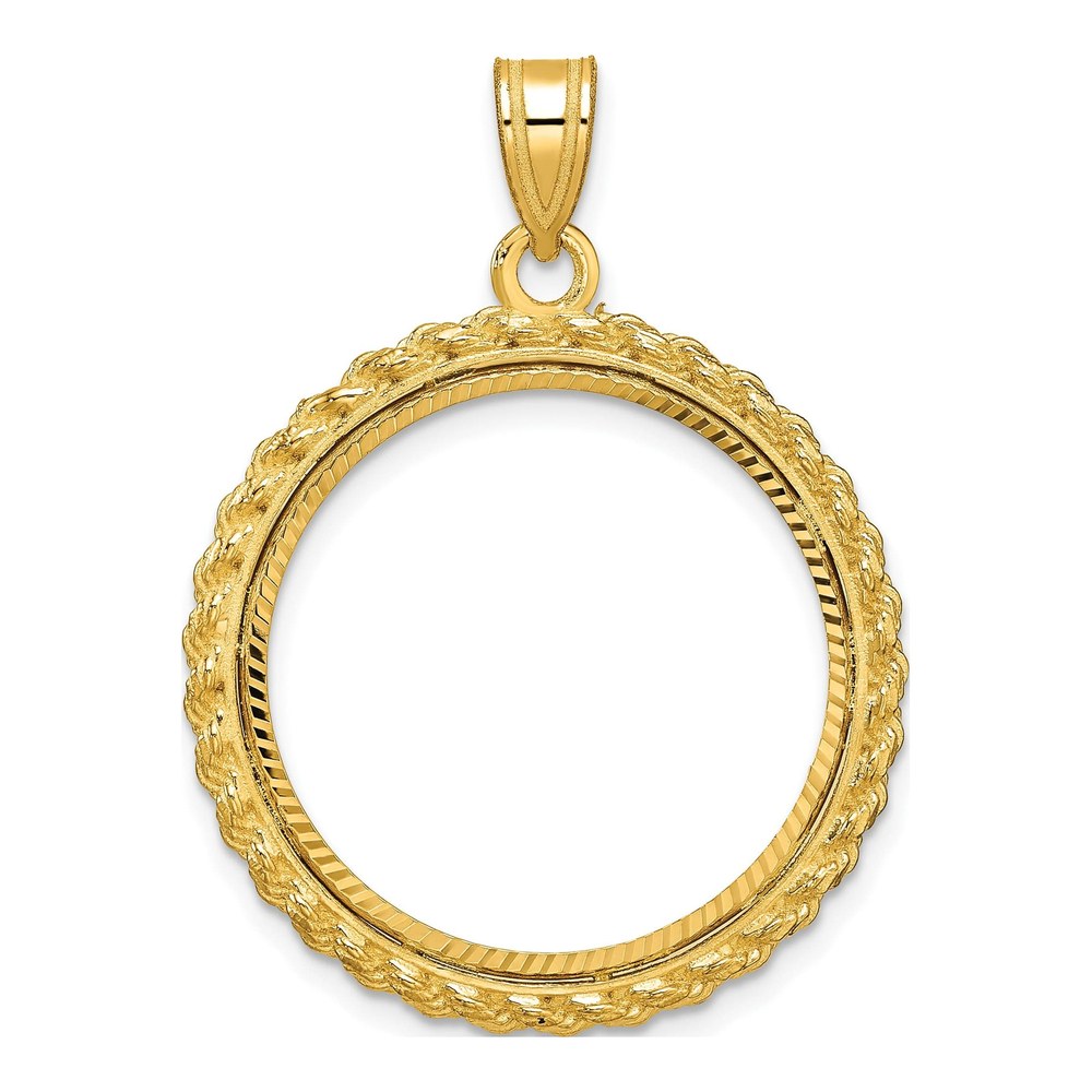 Wideband Distinguished Coin Jewelry 14K Polished And Diamond-Cut With Casted Rope 22.0mm Prong Coin Bezel Pendant