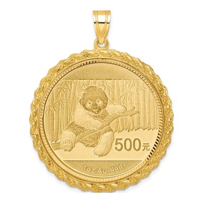 14K Yellow Gold Rope Bezel for 1oz Panda Coin Pendant