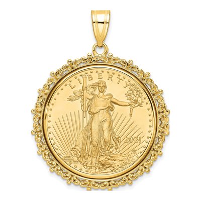 14K Yellow Gold 2oz American Eagle Coin Bezel Pendant