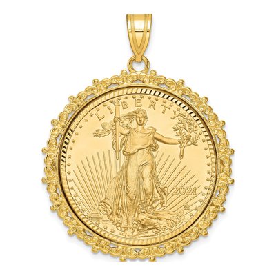 14K Yellow Gold Diamond-Cut Bezel for 2oz Eagle Coin Pendant